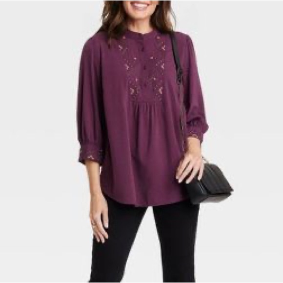 KNOX ROSE NWT Purple Embroidered Tunic Top - Picture 5 of 16